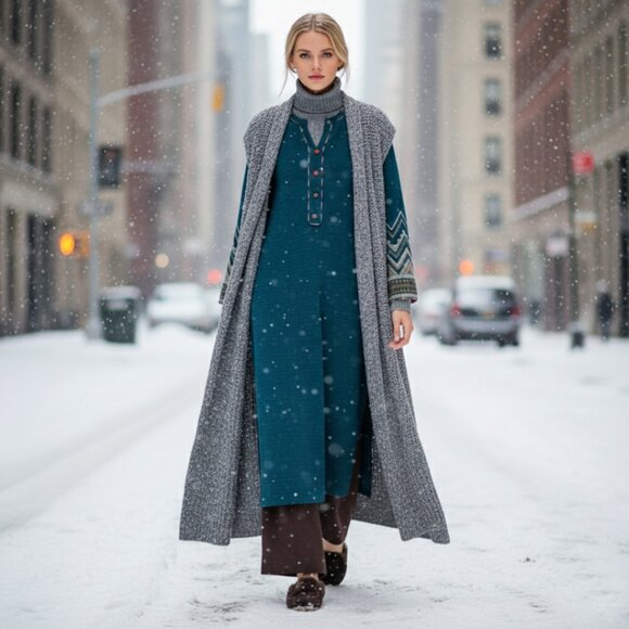 Beliza Teal Knit Ethnic Tunic Dress Metallic Thread, Boho Chic - Picture 4 of 13